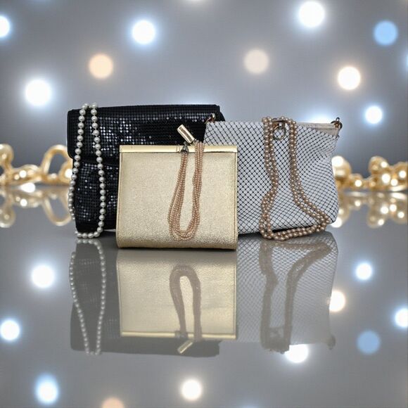 BUNDLE! Final Offer! Vintage Imitation Pearls, Earrings & 2 Whiting & Davis Bags - Picture 6 of 6